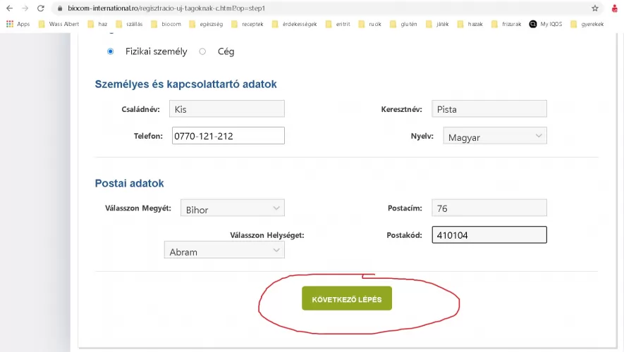 Regisztráció menete romániai webshopban: